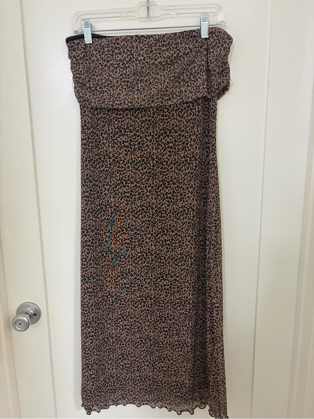 Leopard Print Strapless Midi Dress - Brown